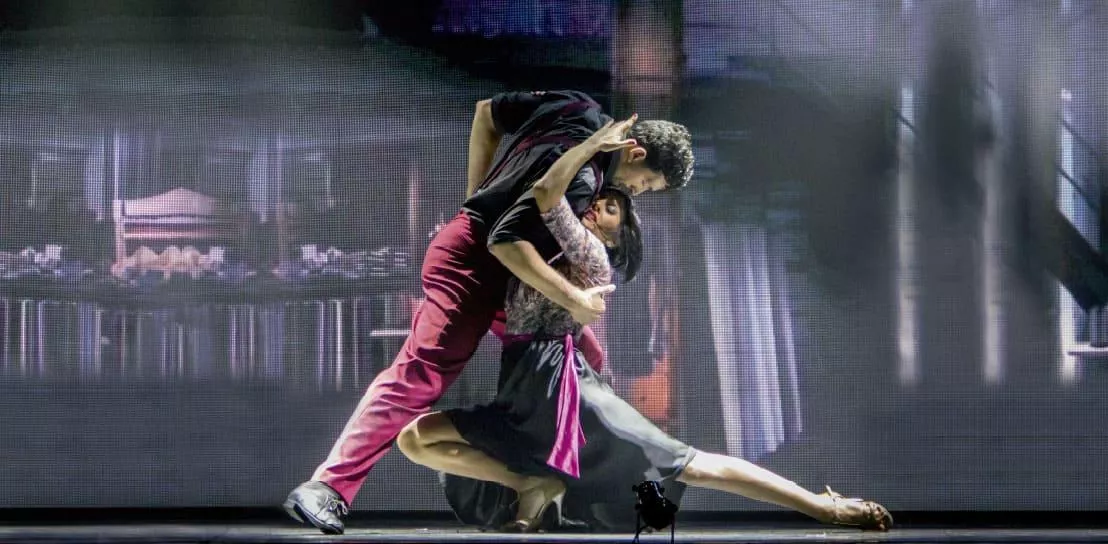 Madero Tango: espetáculo com vista para Puerto Madero Show de tango moderno no Madero Tango com vista para o porto.